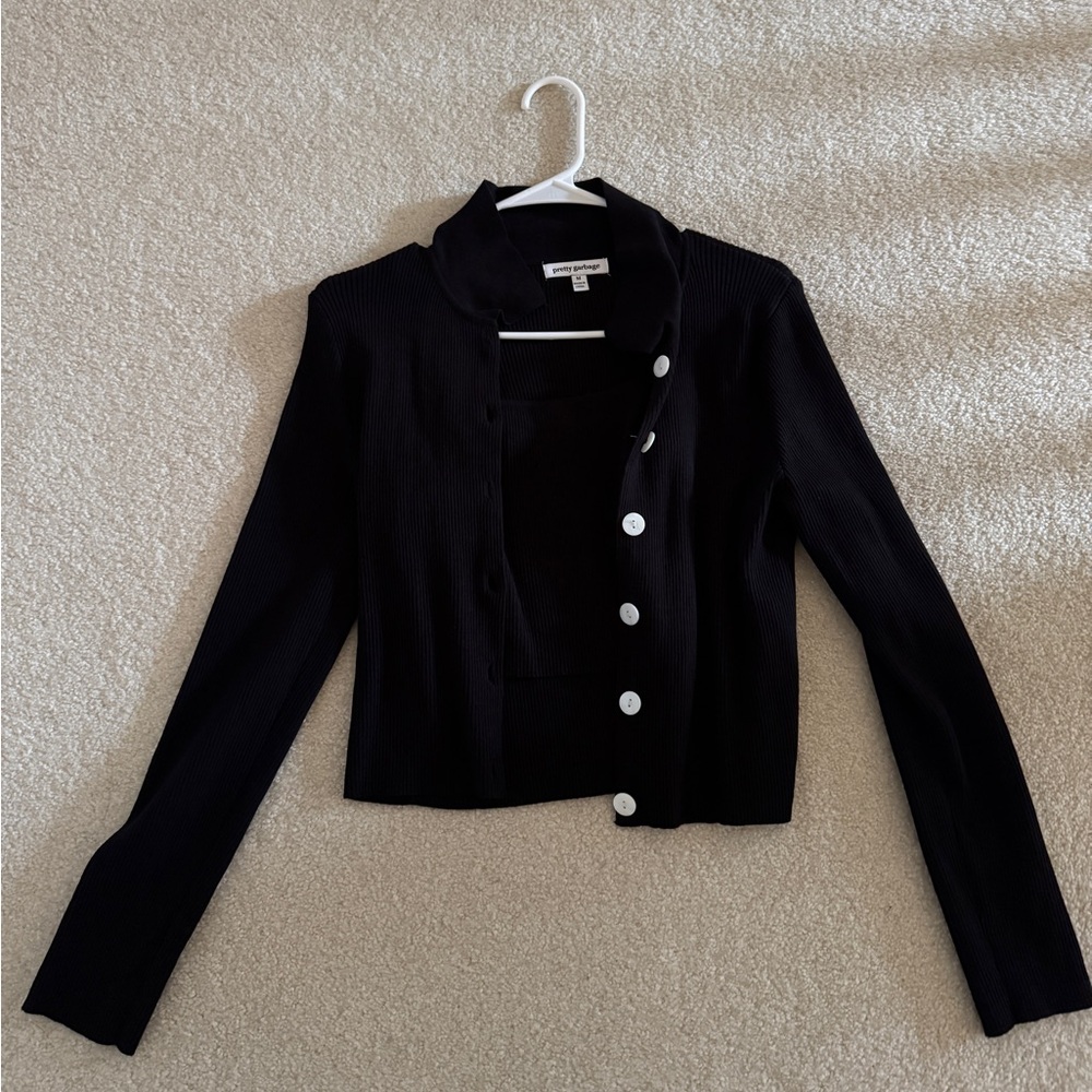 pretty garbage black button down sweater set - Picture 2 of 4
